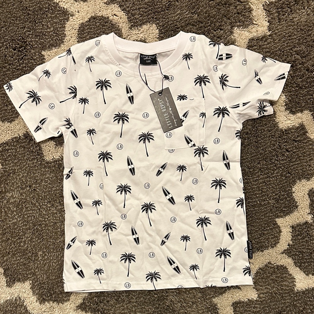 Little Bipsy White Palm and Surfboard Tee